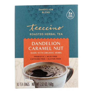 Teeccino Organic Herbal Coffee - Dandelion Caramel Nut - 10 Bags - Case Of 6 - Maras Green