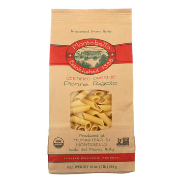 Montebello Organic Pasta - Penne Rigate - Case Of 12 - 1 Lb. - Maras Green