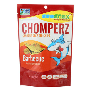 Seasnax Chomperz Crunchy Seaweed Chips - Barbecue - Case Of 8 - 1 Oz. - Maras Green