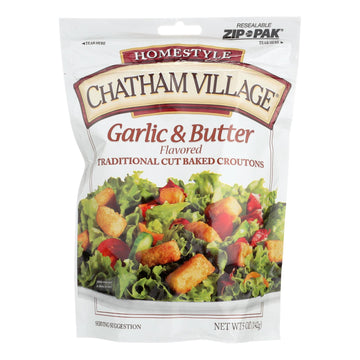 Chatham Village Traditional Cut Croutons - Garlic And Butter - Case Of 12 - 5 Oz. - Maras Green