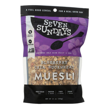 Seven Sundays Muesli - Blueberry Chia Buckwheat - Case Of 6 - 12 Oz. - Maras Green