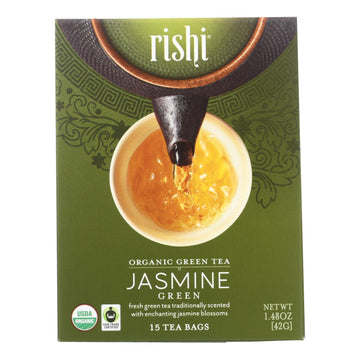 Rishi Organic Green Tea - Jasmine - Case Of 6 - 15 Bags - Maras Green