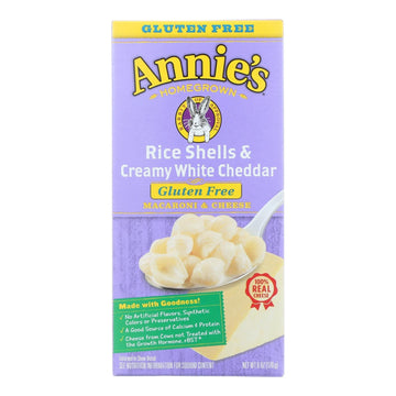 Annies Homegrown Macaroni And Cheese - Rice Shells And Creamy White Cheddar - Gluten Free - 6 Oz - Case Of 12 - Maras Green