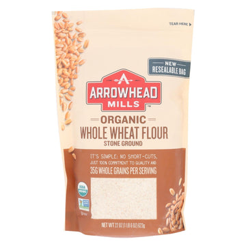 Arrowhead Mills - Organic Whole Wheat Flour - Stone Ground - Case Of 6 - 22 Oz. - Maras Green