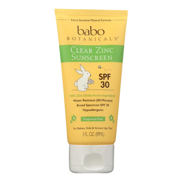 Babo Botanicals - Sunscreen - Clear Zinc Unscented Spf 30 - 3 Oz - Maras Green