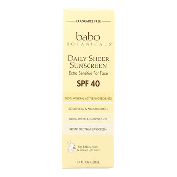 Babo Botanicals - Sunscreen - Daily Sheer - Spf 40 - 1.7 Oz - Maras Green