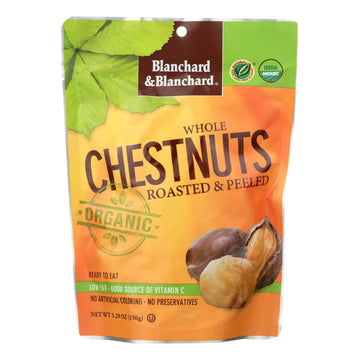 Blanchard And Blanchard Organic Whole Chestnuts - Roasted And Peeled - Case Of 12 - 5.2 Oz. - Maras Green