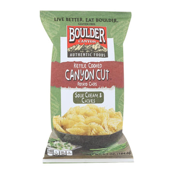 Boulder Canyon - Kettle Cooked Canyon Cut Potato Chips - sour Cream & Chives - Case Of 12 - 6.5 Oz - Maras Green