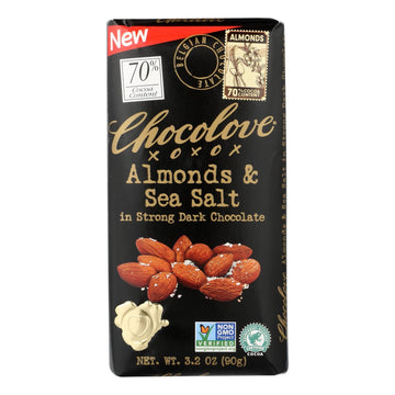 Chocolove Xoxox - Bar - Almond - Sea Salt - 70% Dark Chocolate - Case Of 12 - 3.2 Oz - Maras Green
