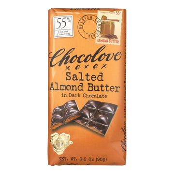 Chocolove Xoxox - Dark Chocolate Bar - Salted Almond Butter - Case Of 10 - 3.2 Oz - Maras Green