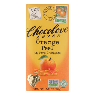 Chocolove Xoxox - Premium Chocolate Bar - Dark Chocolate - Orange Peel - 3.2 Oz Bars - Case Of 12 - Maras Green