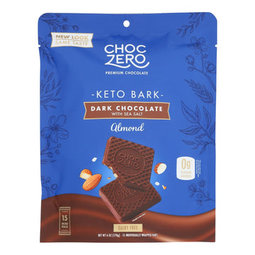 Choczero - Keto Bark Dark Chocolate Almonds - Case Of 12 - 6 Oz - Maras Green