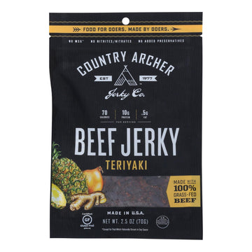Country Archer - Jerky Beef Teriyaki - Case Of 12 - 2.5 Oz - Maras Green