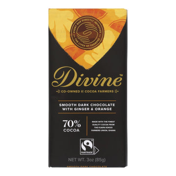 Divine - Bar Dark Chocolate 70% Gng/orng - Case Of 12 - 3 Oz - Maras Green