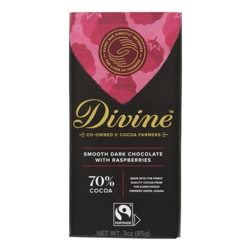 Divine - Bar Dark Chocolate W/raspberry - Case Of 12 - 3 Oz - Maras Green
