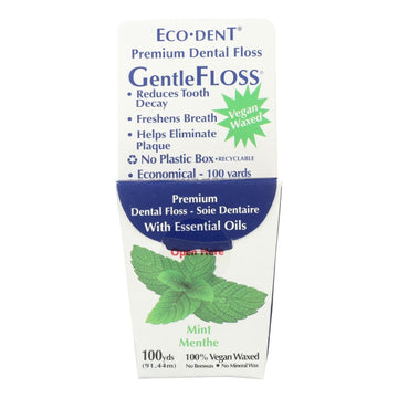 Eco - dent Gentlefloss Premium Dental Floss Mint - 100 Yards - Case Of 6 - Maras Green