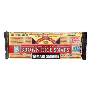 Edward And Sons Brown Rice Snaps - Tamari Sesame - Case Of 12 - 3.5 Oz. - Maras Green