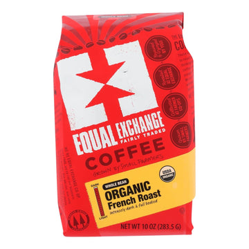 Equal Exchange Organic Whole Bean Coffee - French Roast - Case Of 6 - 10 Oz. - Maras Green