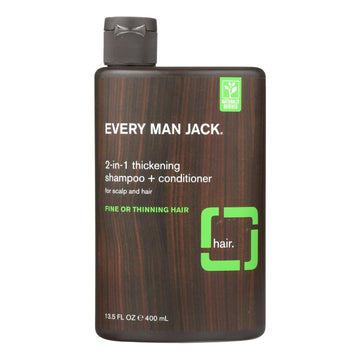 Every Man Jack 2 In 1 Shampoo Plus Conditioner - Thickening - Scalp And Hair - Fine Or Thinning Hair - 13.5 Oz - Maras Green