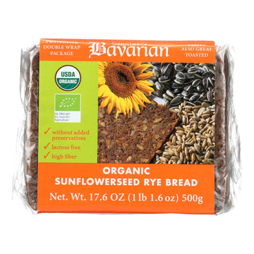Genuine Bavarian Organic Bread - Sunflower Seed Rey - Case Of 6 - 17.6 Oz. - Maras Green