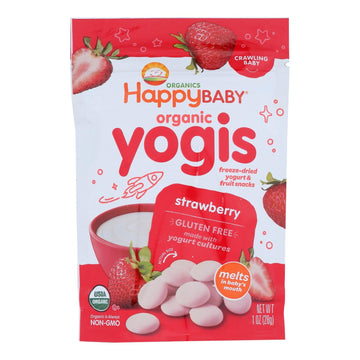 Happy Baby Happy Yogis Organic Superfoods Yogurt And Fruit Snacks Strawberry - 1 Oz - Case Of 8 - Maras Green
