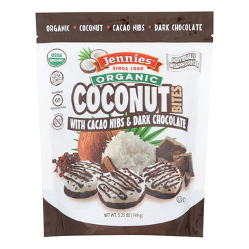 Jennies Coconut Bites - Organic - Cacao Chocolate - Case Of 6 - 5.25 Oz - Maras Green