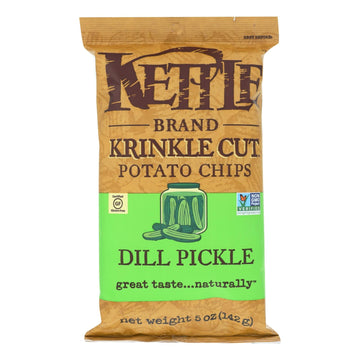 Kettle Brand Krinkle Cut Potato Chips - Dill Pickle - Case Of 15 - 5 Oz. - Maras Green