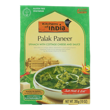 Kitchen Of India Dinner - Spinach With Cottage Cheese And Sauce - Palak Paneer - 10 Oz - Case Of 6 - Maras Green