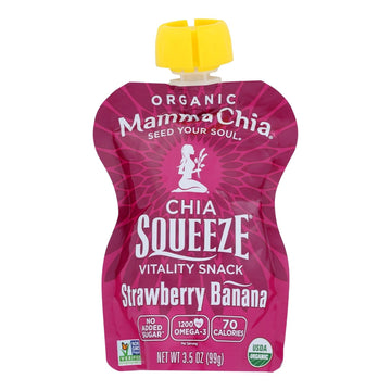 Mamma Chia Squeeze Vitality Snack - Strawberry Banana - Case Of 16 - 3.5 Oz. - Maras Green