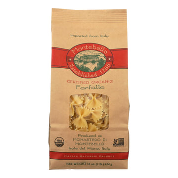 Montebello Organic Pasta - Farfalle - Case Of 12 - 1 Lb. - Maras Green