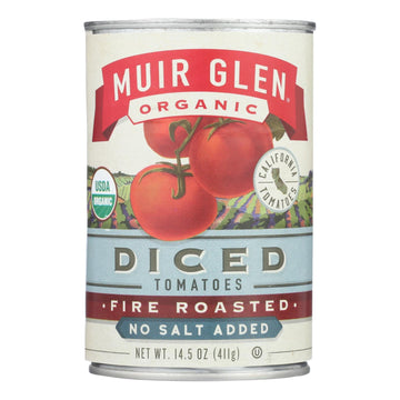 Muir Glen Diced Fire Roasted Tomato No Salt - Tomato - Case Of 12 - 14.5 Oz. - Maras Green