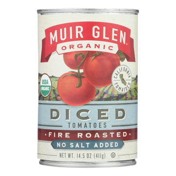 Muir Glen Diced Fire Roasted Tomato No Salt - Tomato - Case Of 12 - 14.5 Oz. - Maras Green