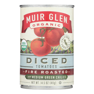 Muir Glen Fire Roasted Diced Tomatoes With Green Chilies - Green Chilies - Case Of 12 - 14.5 Oz. - Maras Green