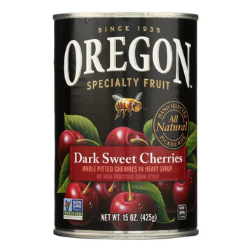 Oregon Fruit Whole Pitted Dark Sweet Cherries In Heavy Syrup - Case Of 8 - 15 Oz. - Maras Green
