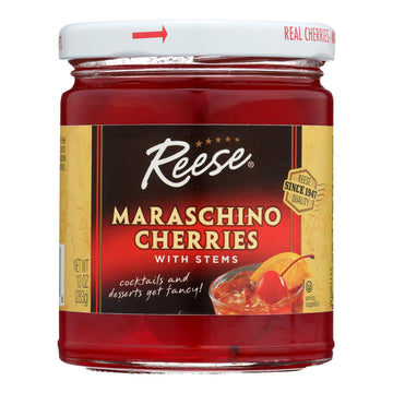Reese Red Maraschino Cherries With Stems - Case Of 12 - 10 Oz. - Maras Green