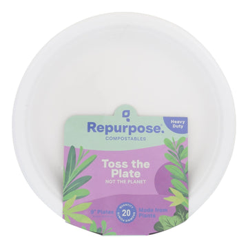 Repurpose Compostable Bagasse Plates - Case Of 12 - 20 Count - Maras Green