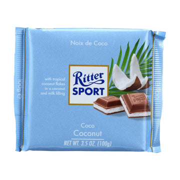 Ritter Sport Chocolate Bar - Milk Chocolate - Coconut - 3.5 Oz Bars - Case Of 12 - Maras Green