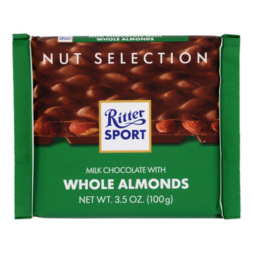 Ritter Sport Chocolate Bar - Milk Chocolate - Whole Almonds - 3.5 Oz Bars - Case Of 11 - Maras Green