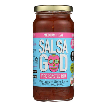 Salsa God Medium Fire Roasted Red Salsa - Case Of 6 - 16 Oz - Maras Green