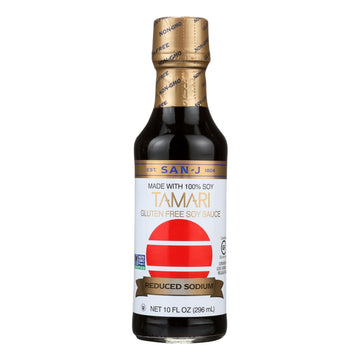 San - J Tamari Soy Sauce - Reduced Sodium - Case Of 6 - 10 Fl Oz. - Maras Green