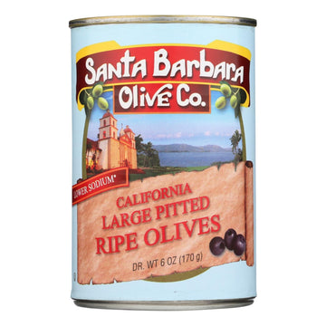 Santa Barbara Pitted Olives - Large Black - Case Of 12 - 5.75 Oz. - Maras Green