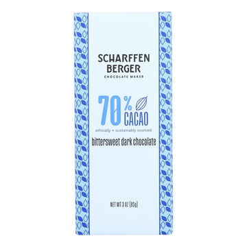 Scharffen Berger Chocolate Bar - Dark Chocolate - 70 Percent Cacao - Bittersweet - 3 Oz Bars - Case Of 12 - Maras Green
