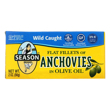 Season Flat Anchovies In Olive Oil - Case Of 12 - 2 Oz - Maras Green