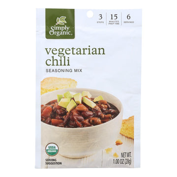 Simply Organic Seasoning Mix - Vegetarian Chili - Case Of 12 - 1 Oz. - Maras Green