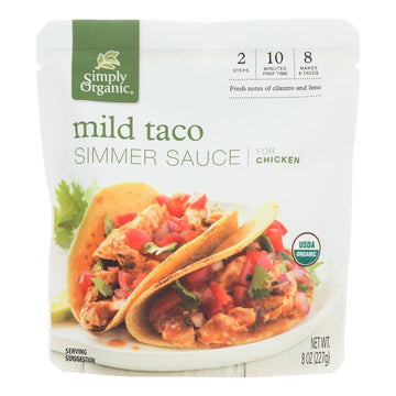 Simply Organic Simmer Sauce - Organic - Mild Taco - Case Of 6 - 8 Oz - Maras Green