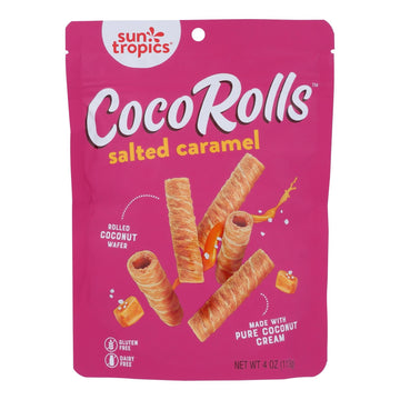 Sun Tropics Coco Rolls Salted Caramel, Rolled Coconut Wafer - Case Of 12 - 4 Oz - Maras Green