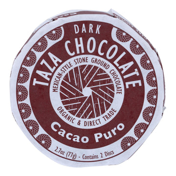 Taza Chocolate Organic Chocolate Mexicano Discs - 100 Percent Dark Chocolate - Cacao Puro - 2.7 Oz - Case Of 12 - Maras Green