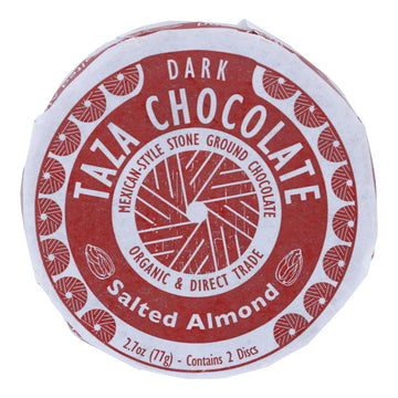 Taza Chocolate Organic Chocolate Mexicano Discs - 40 Percent Dark Chocolate - Salted Almond - 2.7 Oz - Case Of 12 - Maras Green
