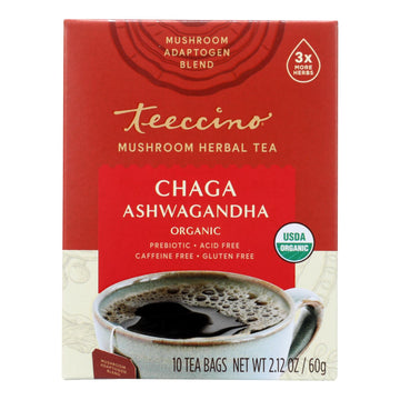 Teeccino - Mush Tea Chga Ashwgan - Case Of 6 - 10 Bag - Maras Green