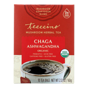 Teeccino - Mush Tea Chga Ashwgan - Case Of 6 - 10 Bag - Maras Green